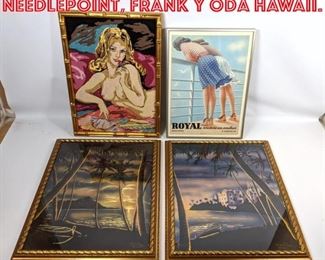 Lot 2586 4pcs Wall art. Nude needlepoint, Frank Y Oda Hawaii.