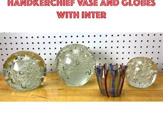 Lot 2591 4pcs Art Glass. handkerchief vase and globes with inter