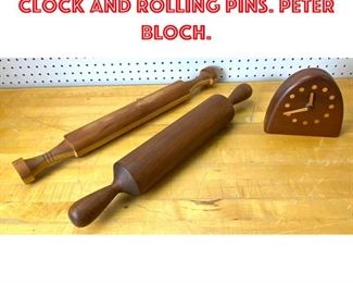 Lot 2592 3pcs Artisan Wood. Clock and rolling pins. PETER BLOCH.