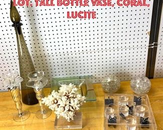 Lot 2595 Mid Century Modern Lot. Tall Bottle vase, coral, lucite