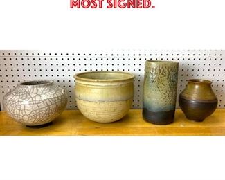 Lot 2597 4pcs Art Pottery Vases. Most signed.