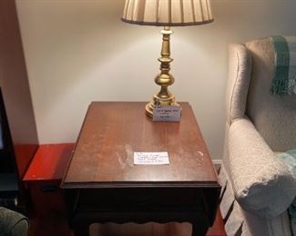 #30A	Stiffle Brass Lamp & Shade	30"
#31A	Ethan Allen Cherry Drop Side End Table	   
                                        36" x 22" x 26.5"
