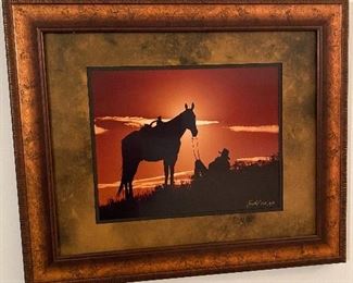 Amazing sunset horse and cowboy print