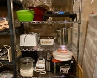 Kitchen small appliances, pots, pans, casserole dishes
