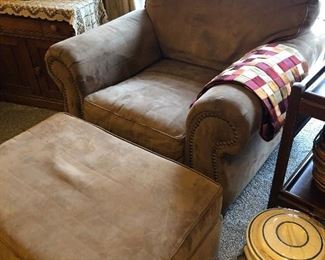 Leather easy chair and ottoman
