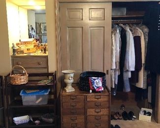 Fold up bookcases and antique 12 drawer file cabinet