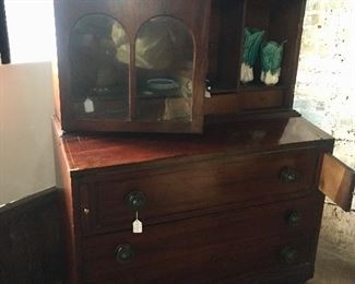 Circa 1850 small secretary - lots of pencil writing on lopers and back
