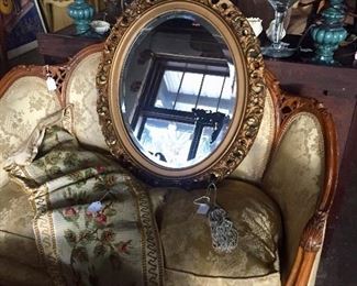Pair of French settees - about 1920 - Rococo mirror