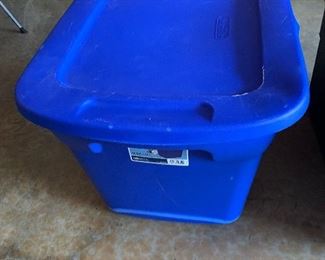 blue plastic bin $4