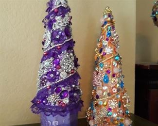 Handmade jeweled Christmas trees.