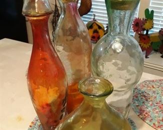 Colorful glass bottles.
