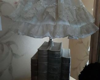 Lamp with handmade shade cover.