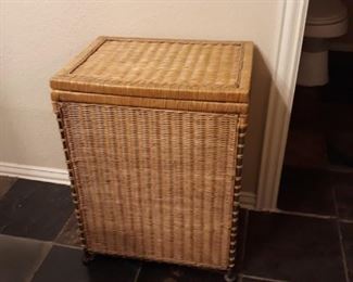 Wicker clothes hamper.