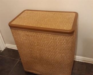 Wicker clothes hamper.