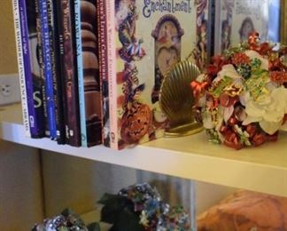 Books and handmade bouquets and piggy banks.