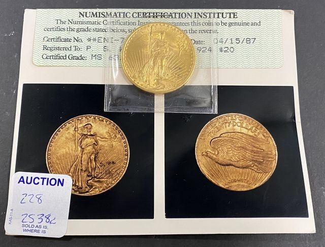 1924 Walking Liberty $20  Gold Coin  MS 63