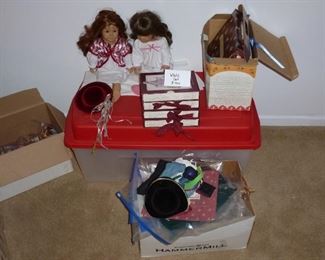 American girl set with 2 dolls and lots of outfits