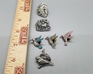 Birds Bloom Brooches and JJ Bird Pins