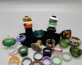 Glass and Semiprecious Stone Ring Lot