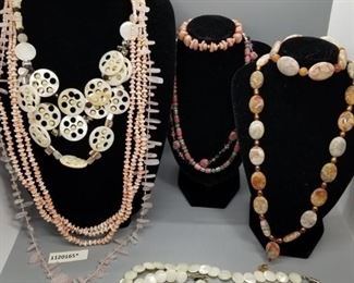 Semiprecious Pink White Necklaces  Bracelets