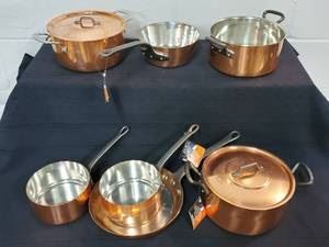 Set of (7) Copper Baumalu Cookware brand new never used. Made in France. 