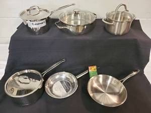 Assorted (6) Brand New Cookware Pans- all in new or like new condition/very good condition. 

2 - Cuisinart

2 - Wolfgang Puck 

1 - Kuhn Ripon Switzerland

1 - Paderno