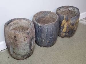 Way Cool Set of (3) Smelting Pots - Planters. 12" W x 16" H  

These smelters were used to melt and pour Metal, and now has been repurposed as planters. They have an amazing and beautiful patina look! 