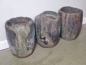 Way Cool Set of (3) Smelting Pots - Planters. 12" W x 16" H  

These smelters were used to melt and pour Metal, and now has been repurposed as planters. They have an amazing and beautiful patina look! 