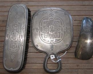 Sterling dresser set - mirror, clothes brush and shoe horn