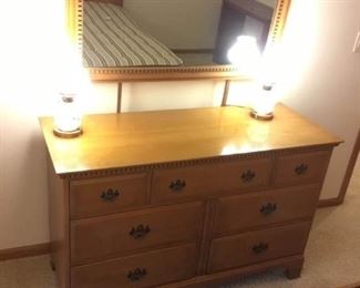 Dresser, Mirror, and Lamps