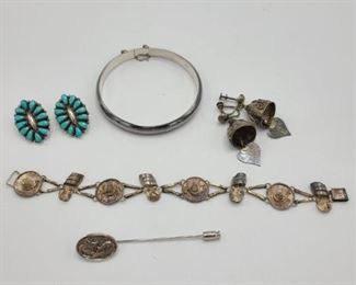 Sterling Silver Bracelets Earrings and Pin