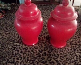 Red vases with lids