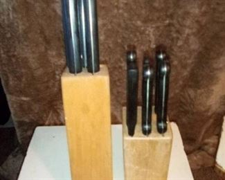set of wooden box knives