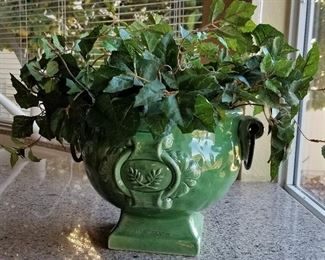 Green ceramic bowl for plants or use in other ways.