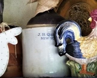 More chickens and antique jug