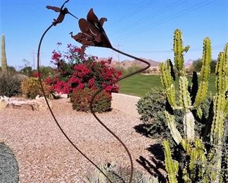 Hummingbird and flower outdoor rustic door.