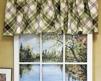 Vintage window pane with art scene