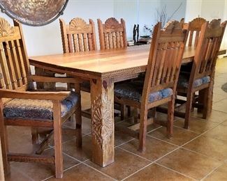 Gorgeous southwest dining table and chairs all hand carved. 