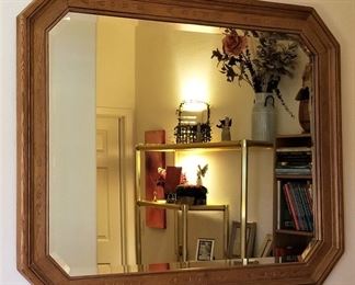 Rectangle wooden framed mirror. Hang it lengthwise or horizontal.