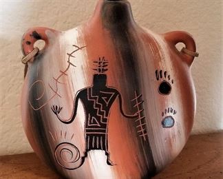 Southwest painted ceramic canteen pottery.