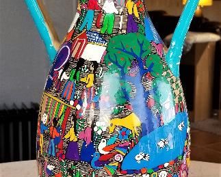 Colorful 2 handled vase.
