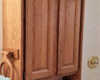 Extra long bathroom oak cabinet. 
