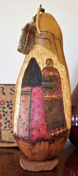 Handpainted Native American gourd signed.