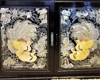 Oriental black lacquer mother of pearl inlay furniture