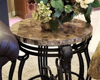 Metal and marble round end tables. There are 2 matching.
