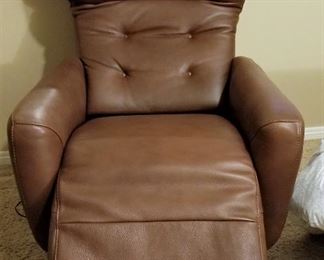 Electric brown leather side chair.