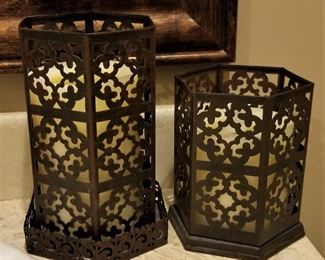 Metal candle holders.