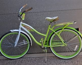 Higher end lime green bike. 
