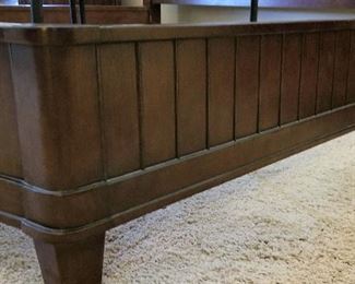 View of the side and foot board of the king sleigh bed.