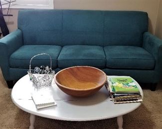 Beautiful teal sofa for sale and coffee table.